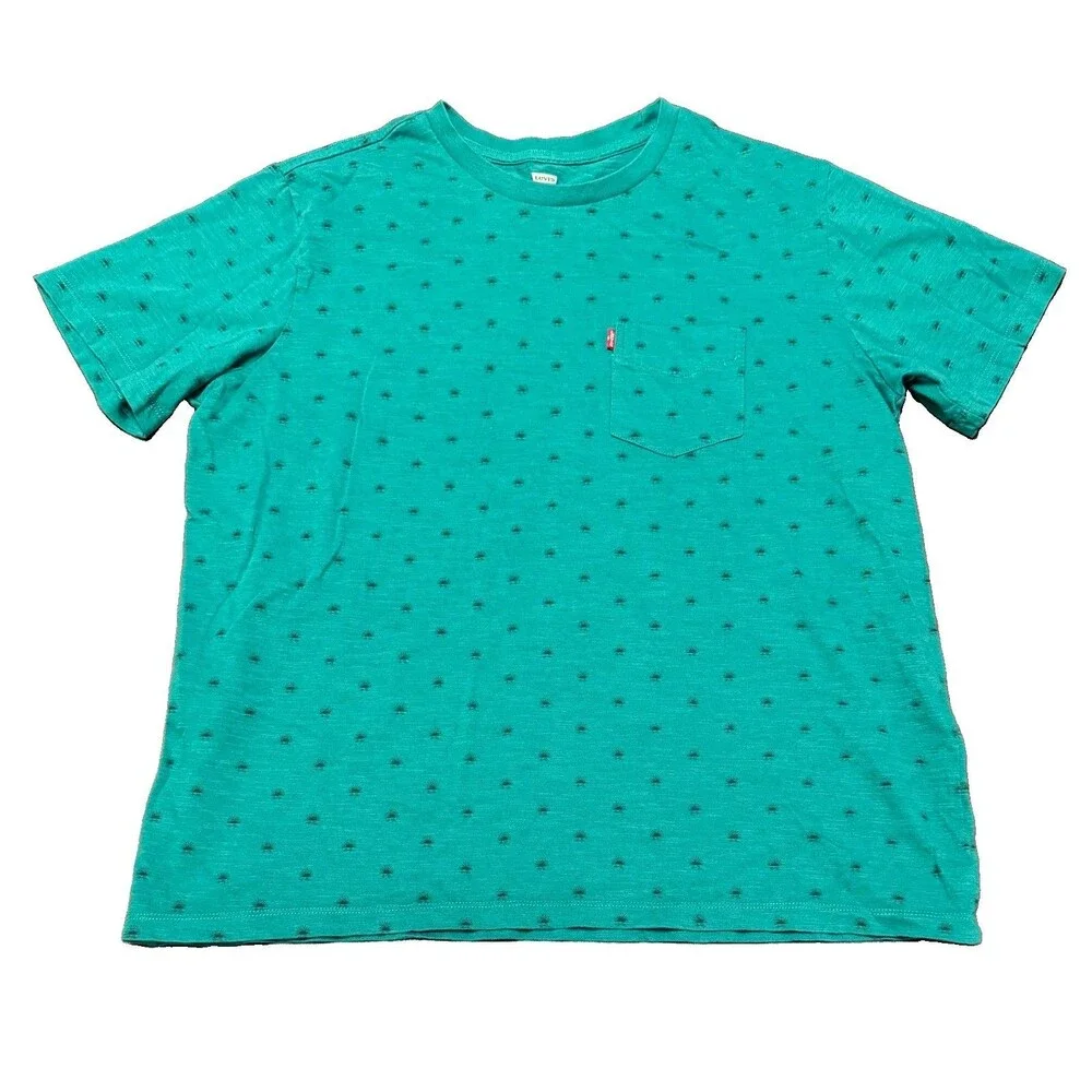 Levi's All-Over Print Classic T-Shirt Mens Large Standard Fit Green, One-Pocket